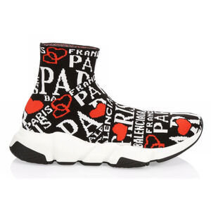 Balenciaga Women's Speed Sock Trainer White Black Red Paris Runner Sneakers 36